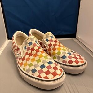 Vans women’s 11 rainbow checkered Slip-On Shoes